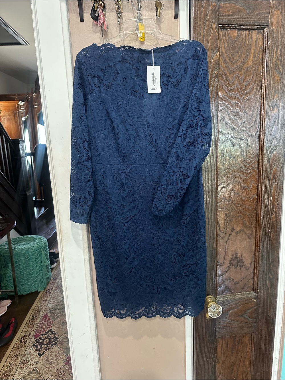 MSK Navy Blue Long-Sleeve Lace Sheath Dress